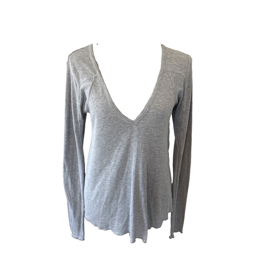 Intimately Free People Small Gray Thermal Henley V-neck Boho Lounge Luxe Hippie